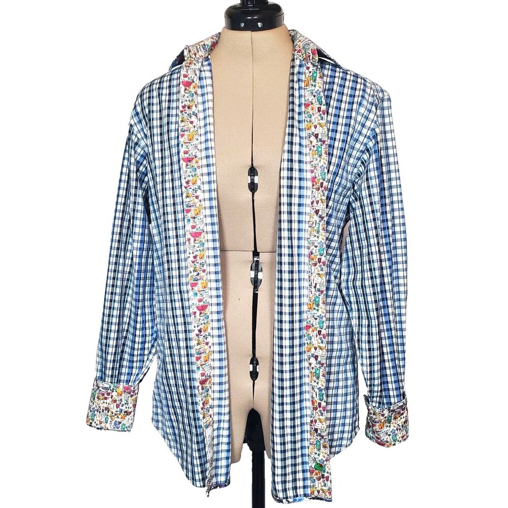 Robert Graham Men’s Button-up Shirt Size Small Blue White Stripe Flip Cuffs